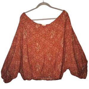 143 Story by Line Up Rust Red Off Shoulder Batwing Floral Top Plus Size 3X